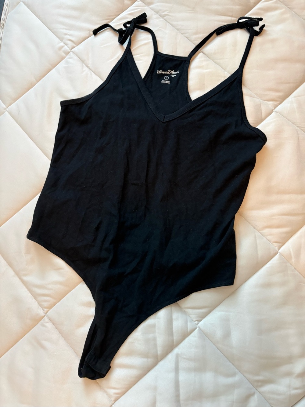 Universal Thread Black Tie-Shoulder V-Neck Bodysuit